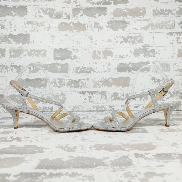 NEW Michael Kors Silver Slip On Buckle Slingback Summer Heeled Sandals O756 - Picture 7 of 13